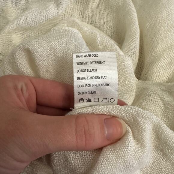 In Cashmere 100% Linen Sheer Knit Top White Lightweight Long Sleeve Size L - Picture 8 of 9